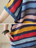 Colorful Stripes V Neck Vacation Long Dress for Women