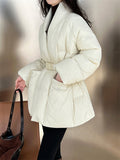 Women's Chic V Neck Tie-Waist Wrap White Duck Down Coat