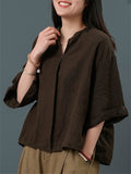 Female Cozy Linen V Neck Short Sleeve Shirt + Casual Pants Outfits