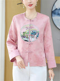 Ancient Style Embroidery Women's Round Neck Silk Jacket