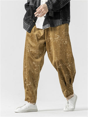 Men's Chinese Style Jacquard Winter Thickened Tapered Pants