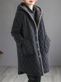 Female Striped Mid-length Hooded Thickened Cotton Coats