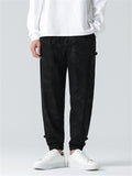 Men's Chinese Style Bamboo Leaf Pattern Side Button Corduroy Pants