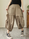 Summer Extra Loose Pleated Cropped Lantern Pants for Women