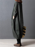 Female Minimalist Cozy Cotton Mid-Length Lantern Dress