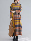 Women's Chic Contrast Color Stripe High Neck Autumn Dress