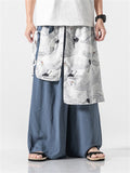 Men's Zen Ocean Wave Flying Crane Print Loose Hakama Pants