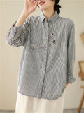 Women's Casual Bee & Dandelion Embroidery Stripe Shirt