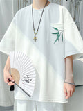 Male Casual Pocket Bamboo Leaves Half Sleeve Shirts