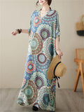 Female V-Neck Multicolor Circle Printed Beach Vacation Dress