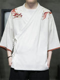 Summer Men's Contrast Color Dragon Embroidered Shirts