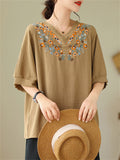 Women's Relaxed Elegant Floral Embroidered V-neck Shirts