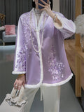 Women's Winter Elegant Floral Embroidery Faux Fur Collar Coat