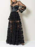 Sheer Lace Patchwork Sexy Party Maxi Dress for Women