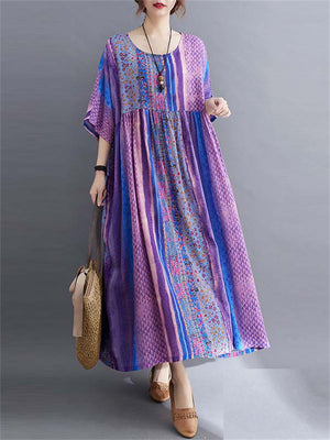 Women's Cotton Linen Ethnic Style Printed Dresses