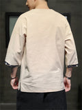 Chinese Style Hanzi Embroidery Men's V Neck Patchwork Shirt