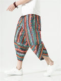 Men's Thai Style Ethnic Print Lace Up Cropped Pants