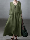 Spring Autumn V-neck Simple Relaxed Solid Dresses for Ladies