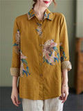 Women's Blooming Flower Print Spring Lapel Shirt