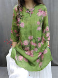 Female Lightweight Summer 3/4 Sleeve Flower Print Shirts