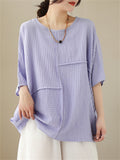 Women's Elegant Round Neck Batwing Sleeve Linen Shirt