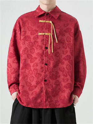 New Men's Jacquard Long Sleeve Lapel Shirt