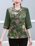 Women's Summer Elegant Peony Print Half Sleeve Shirt