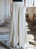 Women's Patchwork Cotton Linen High-Rise Wide Leg Pants