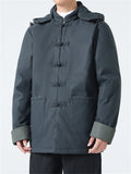 Men's Warm Tang Suit Style Quilted Coat with Detachable Hood