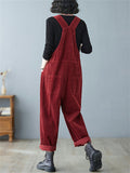 Women's Cute Square Neck Patch Pocket Corduroy Overalls