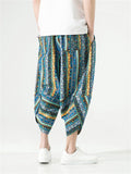 Men's Thai Style Ethnic Print Lace Up Cropped Pants