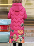 Warm Mid-length Hooded Printing Quilted Coats for Women