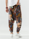 Men's Ethnic Style Abstract Plaid Print Hakama Pants