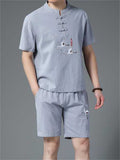 Stand Collar Shirt & Shorts Tang Suit Men's Summer Outfits