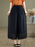 Double Lining Lace Hem Women's Elegant Wide-leg Pants