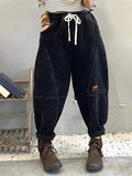 Velvet Drawstring Splicing Plus Size Women's Corduroy Harem Pants