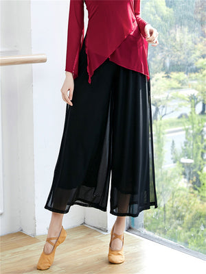 Flowy Mesh Side Split Wide Leg Pants for Women