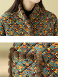 Ethnic Style Faux Fur Collar Warm Plush Female Print Long Coat