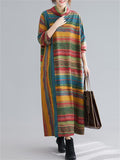 Women's Chic Contrast Color Stripe High Neck Autumn Dress