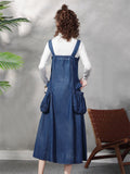 Women's Stylish Blue Denim A-Line Dungaree Dress