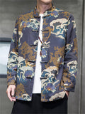 Men's Stand Collar Button Up Vintage Printed Tang Suit Jacket