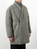 Men's Winter Plain Linen One Button Cotton Padded Coat