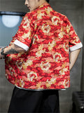 Men's Fashion Short-Sleeved Loong Printed Tang Suit Shirt