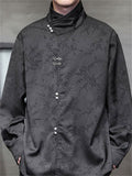 Men's Satin Jacquard Stand Collar Shirt with Metal Buttons