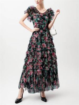 Ladies Stylish Floral Printed Mesh Dress for Vacation