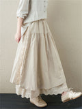 Ethnic Style Multi-Layer Splicing Linen Skirt for Women