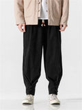 Men's Striped Textured Knot Button Ankle Tie Pants