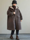 Women's Plain Long-sleeved Mid-length Faux Lambswool Coats