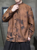 Men's Chinese Style Bamboo Leaf Shadow Linen Shirt