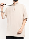 Men's Retro Cloud Embroidered Stand Collar Linen Shirt